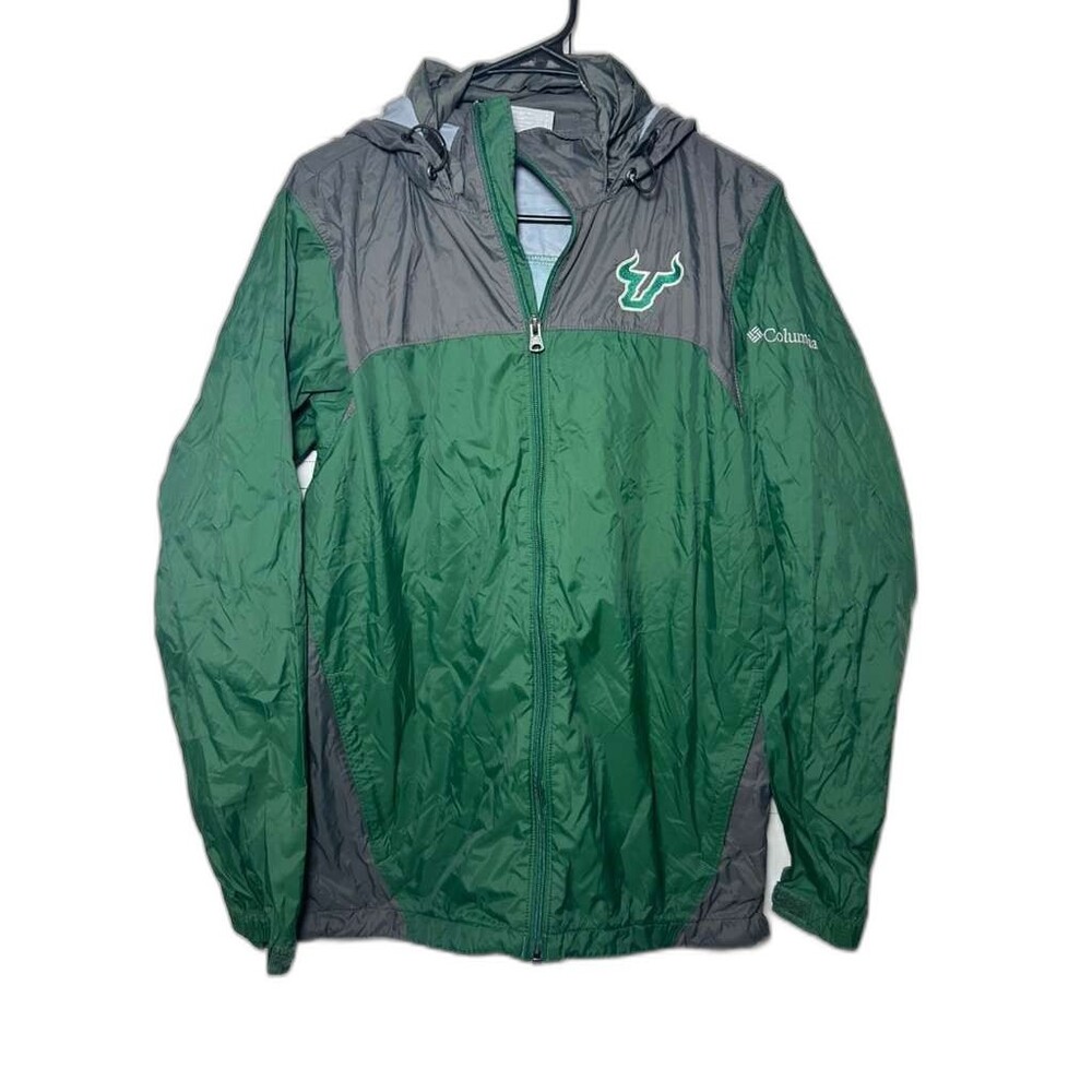 Columbia USF Bulls Florida Full Zip Jacket Mens Small Green Gray Raincoat